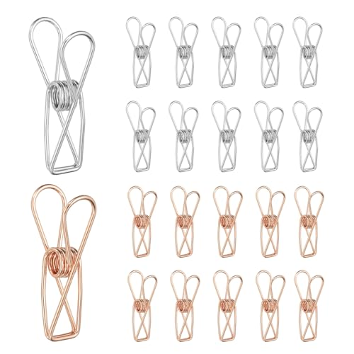 PATIKIL 50Pcs Paper Office Binder Clips, 1.26" Small Metal Wire Hollow Out Paper Clamps Long Tail Binder Clips for Photo Clothes Hanging Office Home Kitchen Food Package, Silver/Rose Gold - color: Silver/Rose Gold