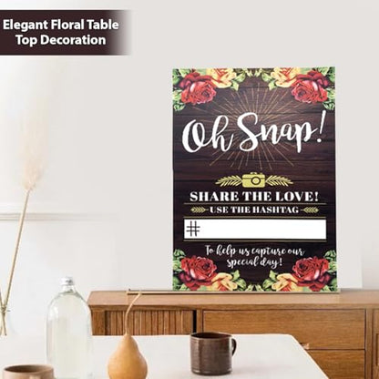 Rustic Wedding Hashtag Sign, Floral Table Top Oh Snap Sign Perfect for Wedding Reception Ceremony 11'' x 17''
