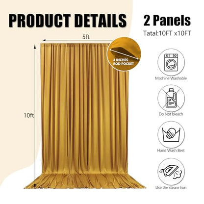 10ft x 10ft Gold Backdrop Curtains for Parties, Fabric Satin Background Curtain with Rod Pockets for Weddings, Birthday, Baby Shower, Photography, Graduation Party Backdrop Drapes, 2 Panels - color: Gold