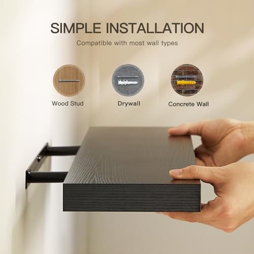 AMADA HOMEFURNISHING Floating Shelves Wall Mounted, 32 x 7 Inch Wall Shelves for Bathroom, Bedroom, Living Room, Black Shelves Set of 2 - color: Black, size: 32 inches