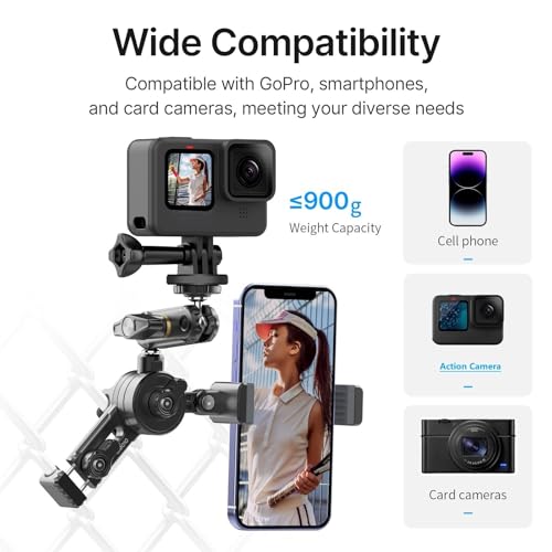jusmo CM010 Cell Phone Fence Mount Game Changer Mounting Kit for GoPro, iPhone, AKASO, DJI Osmo Action, Insta360, Mevo Start for Recording Baseball Softball Tennis Gamechanger Streaming Kit - style: CM010