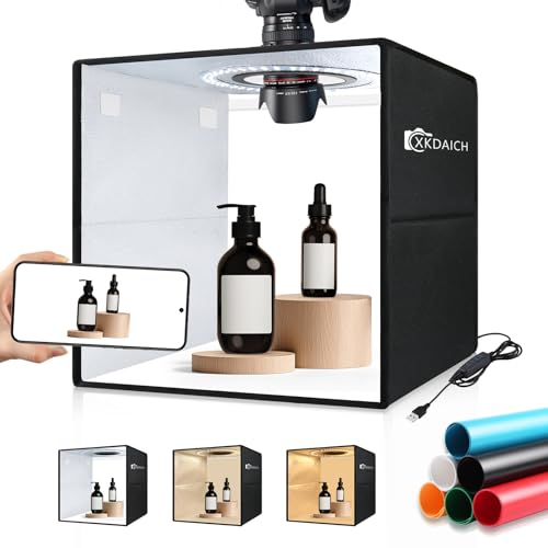 12x12 Inch Portable Folding Photo Studio Box with Dimmable Ring Light, 3 Color Temperatures & 6 Backdrops for Product Photography, YouTube Videos, Smartphone - size: 12×12 inch