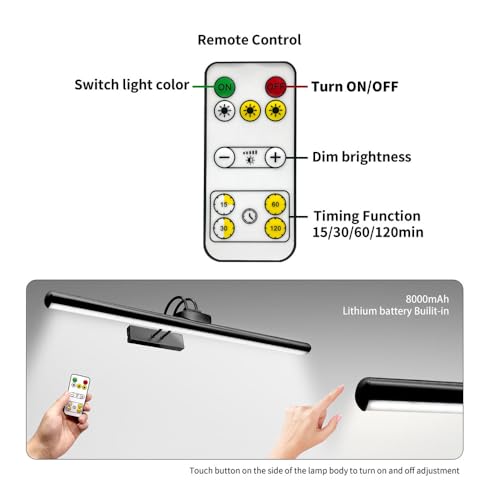 26" Wireless Picture Lights, Rechargeable Battery Art Display Light with Remote Control, Dimmable/Timer Off Dartboard Light, 3 Lighting Modes Full Metal Painting Display Lights (Nickel-1 Pack) - color: Nickel-1 Pack
