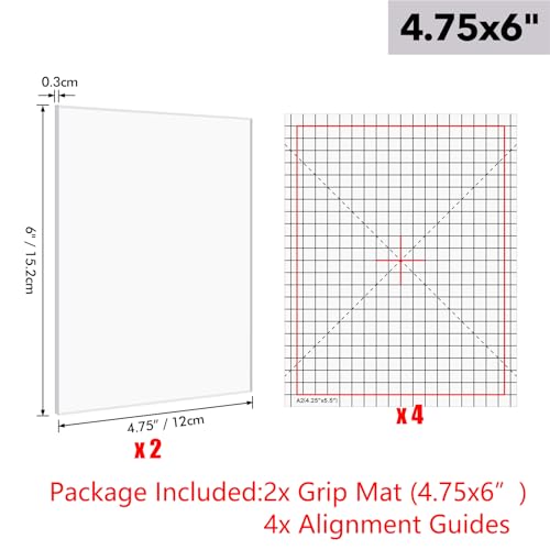 2PCS 4.75x6 Photopolymer Grip Mat with 4PCS Printed Guides for Stamping,Multi-Use Non-Slip Sticky Mats Fit in Stamp Positioning Tool for Card Making Hold Your Cardstock in Place When Stamping,Stencil - color: 4.75"x6" 2xgrip Mat+4aligment