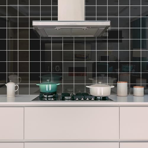 Peel and Stick Tiles for Kitchen Backsplash, New Upgrade Design 9" x9" SPC Square Marble Tiles, Glossy Black Premium Mosaic Tiles(5-Sheet) - color: Black, size: 5-sheet