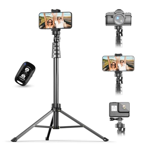 UBeesize 67" Phone Tripod & Selfie Stick, Camera Tripods Stand with Wireless Remote and Phone Holder,Compatible with iPhone Android Phone, Perfect for Selfies/Video Recording/Live Streaming Black - color: Black, size: 67in
