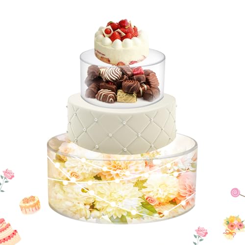 2Pcs Acrylic Cake Display Stand 8'' 12'' Round 2Tier Clear Cylinder Cake Box for Wedding Birthday Party Decor (8 /12 Inch) - size: 8&12