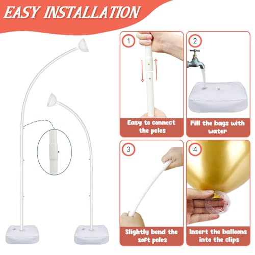 AerWo [Upgraded] Balloon Arch Kit 8.2FT & 6FT, Free Bending Top Half Balloon Arch Stand with Base, Floor Arch Backdrop Stand Frame for Lawn Yard Birthday Wedding Party Christmas Decorations - style: White Balloon Arch Stand