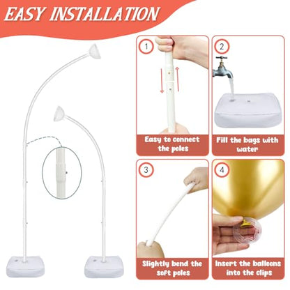AerWo [Upgraded] Balloon Arch Kit 8.2FT & 6FT, Free Bending Top Half Balloon Arch Stand with Base, Floor Arch Backdrop Stand Frame for Lawn Yard Birthday Wedding Party Christmas Decorations - style: White Balloon Arch Stand