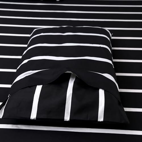 MAG 3pcs Striped Full Bed Sheet,Black and White Pattern Microfiber Bedding Sheet Set,Hotel Quality Sheets with1 Fitted Sheet and 2 Pillowcases,14 Inches Deep (Black and White, Full) - color: Striped, size: Full