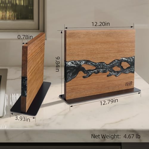 FINDKING Magnetic Knife Block, Double-Sided Knife Holder with Strong Magnets, Acacia Wood and Black White Resin, Countertop Kitchen Knife Storage Stand (12 × 10 Inches, Without Knives) - color: Black White