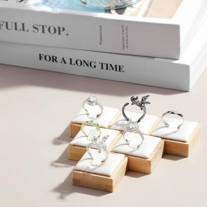16 Pcs Single Ring Display Stand, Velvet Ring Holder Display for Jewelry Showcase, Wood Base with Beige Velvet for Retail Stores and Trade Shows (Beige)