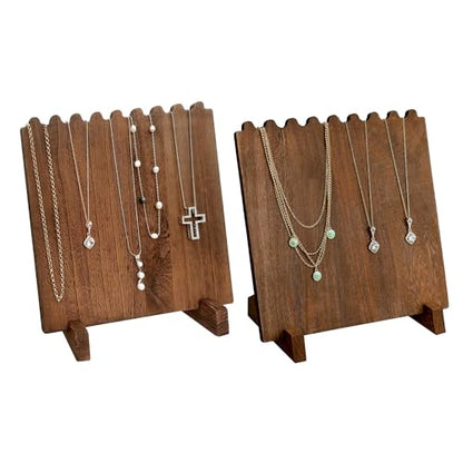 Ikee Design Set of 2 Wood Necklace Jewelry Display Stand for 8 Necklaces, Necklace Display Holder Organizer, Brown Color - color: Brown