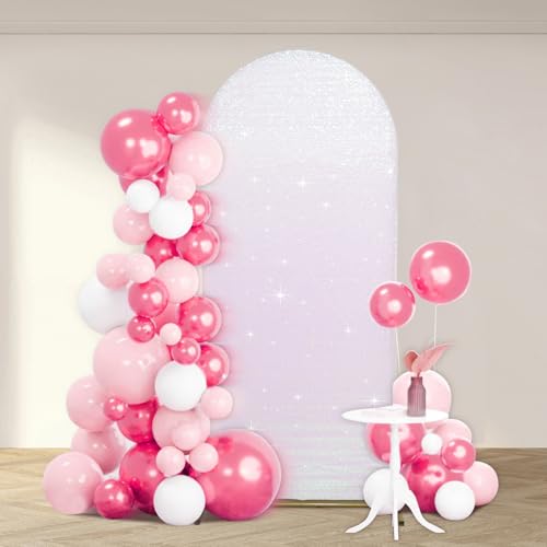 PartyDelight Arch Backdrop Cover Sequin Iridescent White 6FT Sparkly Wedding Back Drop Fitted Arch Stand for Birthday Party Decoration - color: Iridescent, size: 6FT