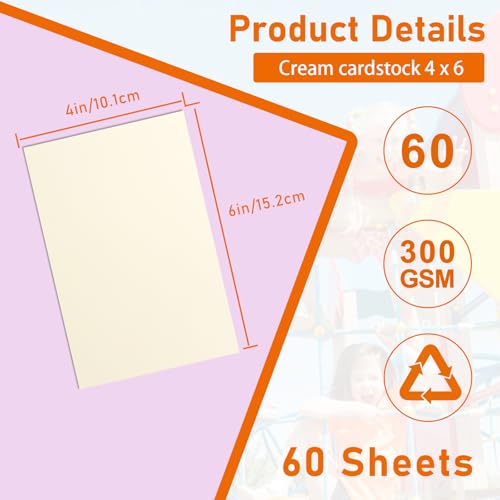 Guakicae 60 Sheets Cream Cardstock 4 x 6 Ivory Paper, 300gsm/110lb Heavyweight Flat Off White Card Stock Certificates Paper for Card Making, Business Cards, Postcards, Scrapbooking, Menus - color: Cream, size: 4x6-60pcs