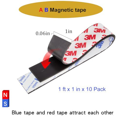 10 Pack=5 Pairs, A+B Paired Magnetic Tape with Adhesive Backing, Each 12in x 1in x 0.08in AB Pairing Magnet Strips Match to Use for DIY Closure Craftings - style: 1FT x 1IN x10Pack