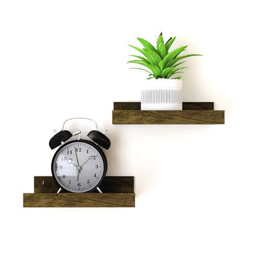 Small Floating Shelves for Wall Decor, Wall Mounted Wood Shelf for Bedroom, Living Room, Bathroom, Kitchen, Nursery, Display Ledge Shelf with Lip Set of 2-8 Inches, Brown - color: Brown, size: 7.8in