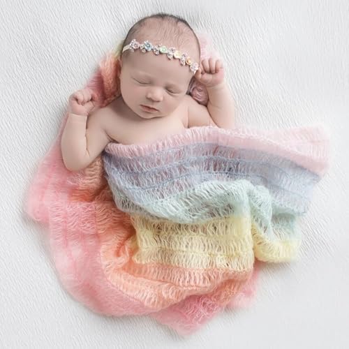 Newborn Photography Props Stretch Newborn Photography Wrap Blanket for Baby Boys Girls Posing Photo Shoot Props - color: Rainbow