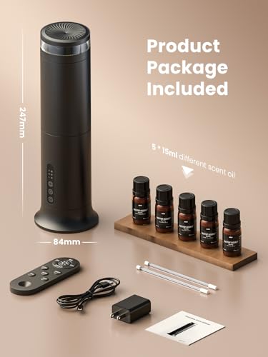 XEITIN Waterless Diffuser with 5 Hotel-inspried Scent Oil - Cold Air Diffuser Up to 2000 Sq.ft for Large Home Office Hotel and Spa, Remote & Panel Control, 4 Timer 3 Scent Intensity Models, 3.4 fl oz