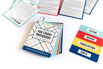 DSLR Cheat Sheet Cards for Canon, Nikon and Sony Cameras - Plastic Quick Reference Photography Cards | Camera Settings, Exposure & Manual Mode (Bright) - color: Bright