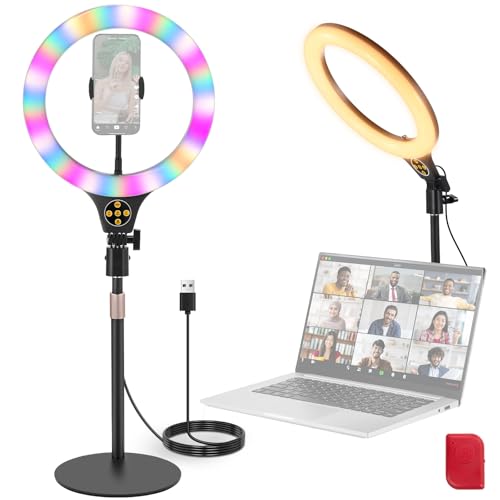 NEEWER ENTRY LEVEL VERSION N37 10.5" RGB Ring Light with Desktop Stand/Phone Holder Compatible with iPhone/Remote, 10W CRI85+ LED Lighting for TikTok YouTube Streaming Recording Laptop Zoom Video Call - color: Black, size: 10.5" Rgbw/Round Base