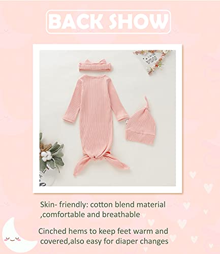 Newborn Cotton Nightgowns Neutral Baby Knotted Sleeper Baby Coming Home Outfit - color: Pink