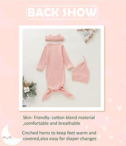 Newborn Cotton Nightgowns Neutral Baby Knotted Sleeper Baby Coming Home Outfit - color: Pink