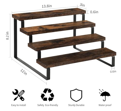 YINMIT Wooden Display Riser Stand, Tiered Perfume and Cologne Organizer Stand, 4 Tier Spice Rack Organizer, Rustic Display Shelf for Candles (4 Tier, 2 Pack) - color: 4 Tier,2 Pack,Brown