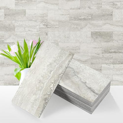 Vamos Tile 100-Piece Matt Beige Mixed Grey Slate Peel and Stick Backsplash Seamless Tile,3''x6'' PVC Subway Tile,Stick on Backsplash for Kitchen/Bathroom/Laundry Room - color: Beige & Grey Slate