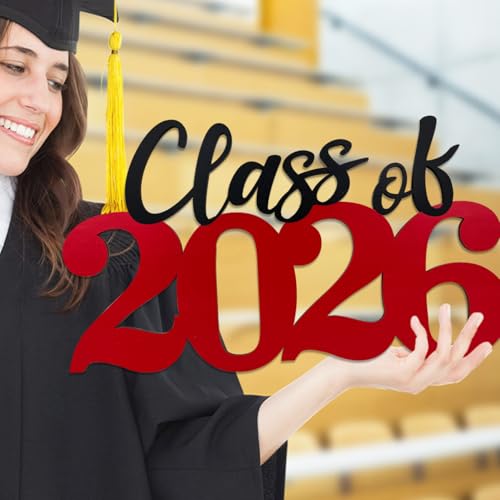 Class of 2026 Wooden Sign Graduation Decorations - Red 2026 Grad Photo Booth Prop & Party Decor - color: Red