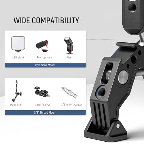 Neewer Double Super Clamp Camera Mount with Magic Arm, Cold Shoes for Desk Studio Light Stand Holder Photography Reflector, Flag, Cross Bars, Motorcycle, Umbrella, Pole Stick Shoot Accessories Tools - style: UA036