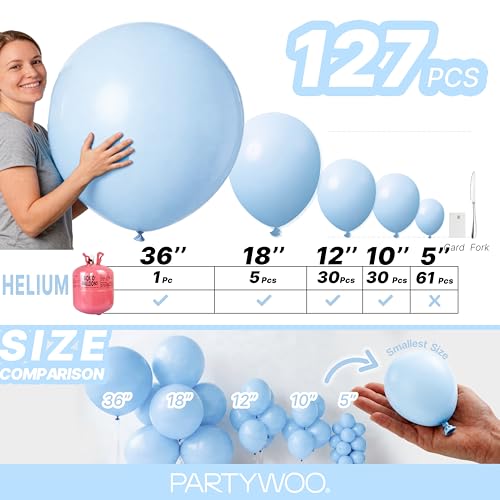 PartyWoo Baby Blue Balloons 127pcs Different Sizes of 36 18 12 10 5 Inch Light Pastel Sky Aqua Blue Balloon Arch Kit Garland for Graduation Baby Shower Gender Reveal Easter Party Decorations Blue-Q13 - color: Blue-q13, size: 127PCS