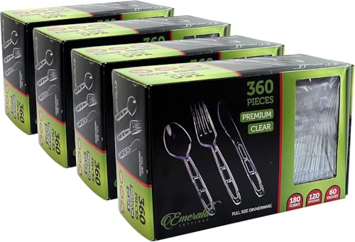 PARTY BARGAINS Emerald Settings Clear Plastic Cutlery Set 1440-Piece – 720 Forks, 480 Spoons, 240 Knives – Heavy-Duty Disposable Utensils for Parties, Weddings, Buffets, BBQs & Catering – BPA Free - color: Emerald, size: 1440 Pieces