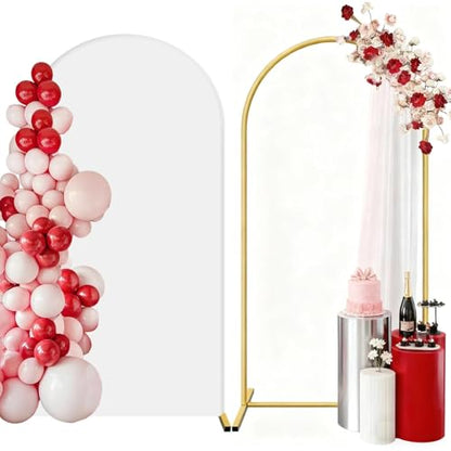 Metal Arch Backdrop Stand and Cover Set 6.6 ft, Wedding Arch Stand with White Cover for Party, Birthday, Wedding, Bridal Shower, Baby Shower (White, 6.6 ft) - color: White, size: 6.6FT