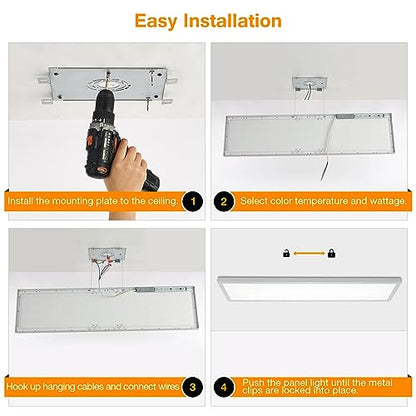 4-Pack 1x4 LED Flat Panel Light Surface Mount, 0-10V Dimmable, 40W-30W-20W & 3000K-4000K-5000K Selectable, for Kitchen, Shop, 100-277V, ETL, White - size: 1x4-4P