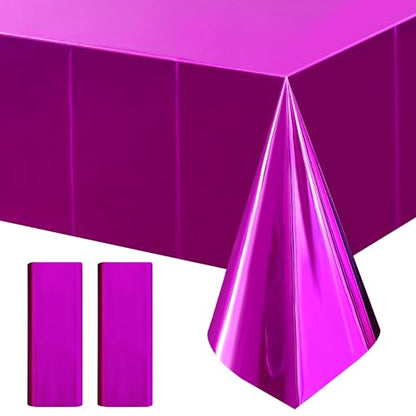 Just Shimmer 2pcs Fuchsia Red Foil Tablecloth 54 * 72 Inch Plastic Baby Shower Birthday Party Table Cloths Disposable Waterproof Table Cover for Anniversary Bridal Shower Wedding Party Supplies - color: Rose Red