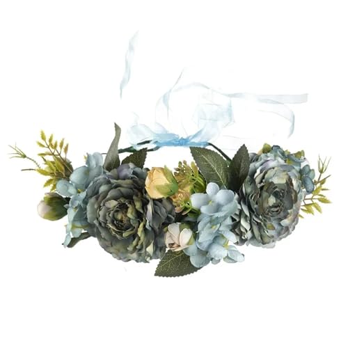 Colorful Rose Flower Crown Wreath Festival Wedding Flower Crown Photo Props Rose Green Leaf Floral Headpiece Hair Wreath Spring(Blue) - color: Blue