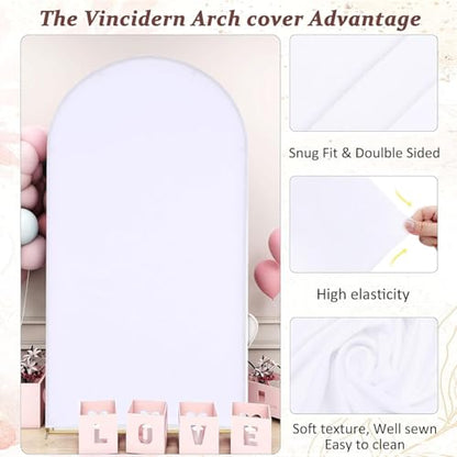 Vincidern 6.6FT Arch Backdrop Stand and Cover Set, Metal Arch Stand with White Cover for Wedding, Party, Baby Showers, Graduation, Birthday, Event Backdrop Decorations - size: 6.6FT Arch with Cover