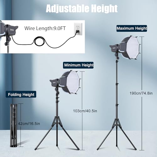 Softbox Photography Lighting Kit, 11.8"/30cm Quick Release Bowens Mount Softbox with 62.9'' Tripod Stand, 3000K–6500K Dimmable Video Light, Studio Lights for Photography, Portrait, Video Recording
