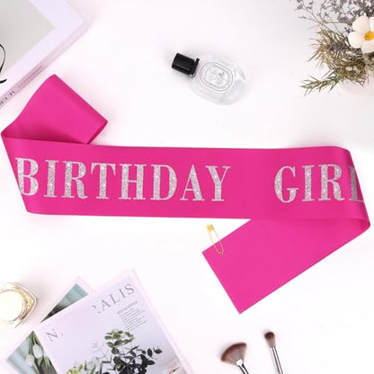 CIEHER 67" L x 3.6" W Birthday Sash - Rose Pink Girl , Queen , Gifts and Decorations - color: Rose Pink