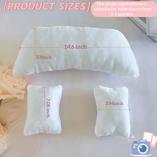 3 PCS Newborn Photography Props, 0-3 Months Baby Posing Pillow, DIY Newborn Professional Photograph Shoot Set (White) - color: White