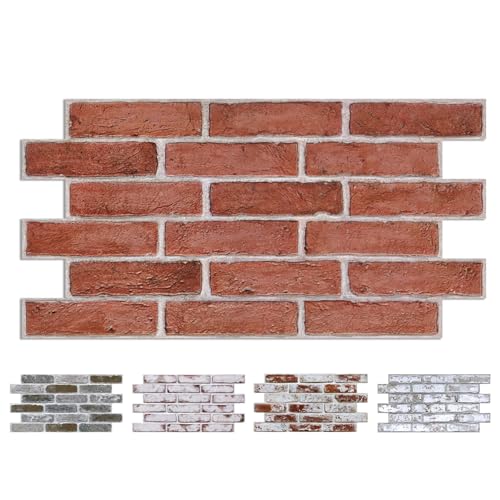 COMSTICKC 3D Faux Brick Wall Panel Peel and Stick, 3D Brick Wall Stickers, 12 pcs of 22.8" x 11.8", Not Real Brick, UrltraLight PVC Adhesive Fake Brick Backsplash Wall Covering Interior, 22.48 sq.ft - color: Vintage Red Brick
