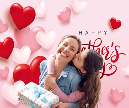 Happy Mother's Day Backdrop Red Pink Love Hearts Mothers Day Photography Background 10x8ft Mothers Day Party Banner Decorations Video Shoot Studio Photo Booth Props