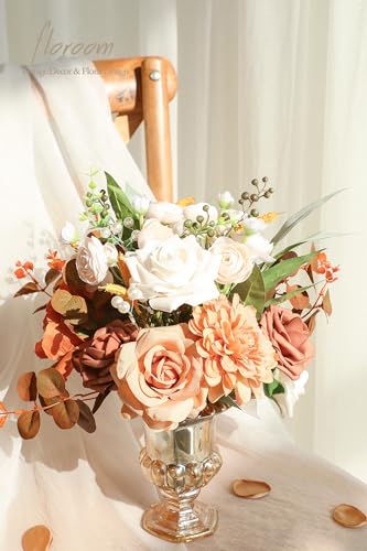 Floroom Artificial Greenery Stems Box Set, 41pcs with 7 Kinds of Faux Greenery Flowers Picks for DIY Bridal Bouquets Wedding Floral Arrangement Table Centerpieces, Terracotta & Cream - color: Terracotta & Cream