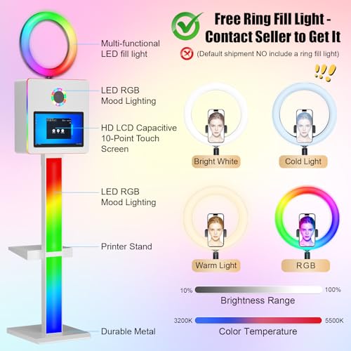 DSLR Photo Booth Built-in Mini PC and Flight Case Mirror Photo Booth with 15.6" Touch Screen RGB Lights App Control for Parties Weddings Event Rentals (White) - color: White