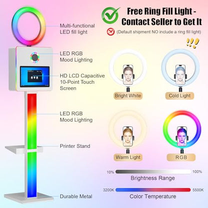 DSLR Photo Booth Built-in Mini PC and Flight Case Mirror Photo Booth with 15.6" Touch Screen RGB Lights App Control for Parties Weddings Event Rentals (White) - color: White