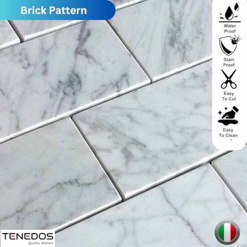 Tenedos Italian Carrara Bianco White Gray Marble 2x4 Brick Honed Mosaic Floor Wall Tile Backsplash for Kitchen, Bathroom Shower, Fireplace ((4 Sheets)) - size: (4 Sheets)