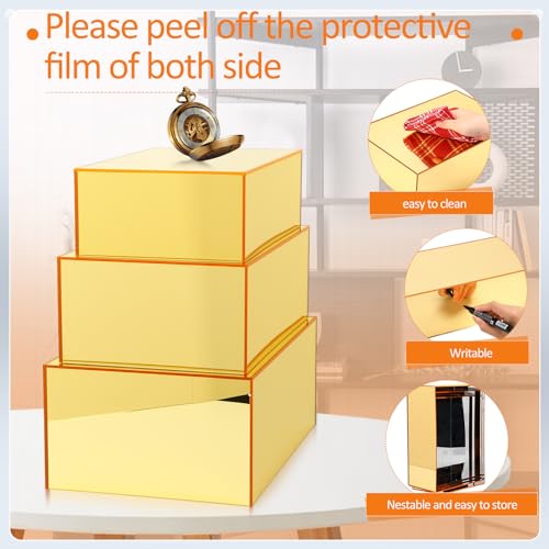 3 Pack Extra Large Acrylic Risers - 15”, 14”, 13” Gold Display Stands with Hollow Bottoms, Cube Buffet Riser Boxes Nesting for Dessert Food Catering Buffet Display Party Supplies - color: Gold, size: 15”,14”,13”