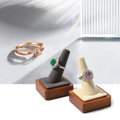 Single Finger Solid Wood Ring Display Stand Jewelry Showcase Display Holder for Ring(Beige) - color: Beige
