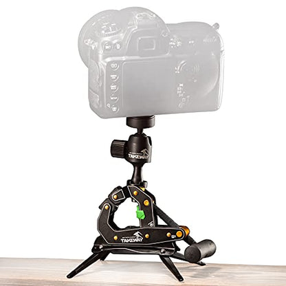 Camera Clamp Mount Tabletop C Clamp Mount Stand with Phone Holder, 360°Rotatable Mini Ball Head and 1/4" Screew Quick Release Clamp for GoPro/Brinno/DSLR/MILC/SLR Camera and Smartphone - style: T1-PLUS